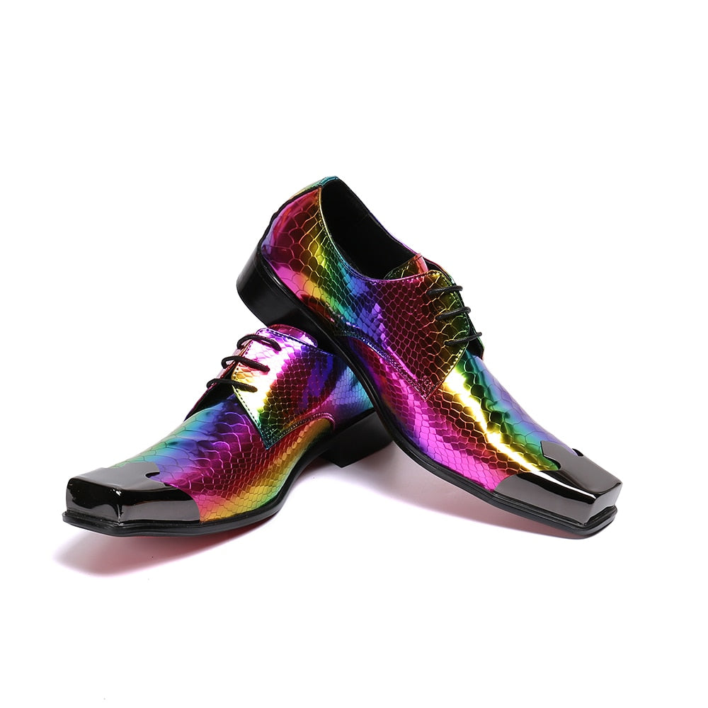 Rainbow Snakeskin Wing-Tip Dress Shoes
