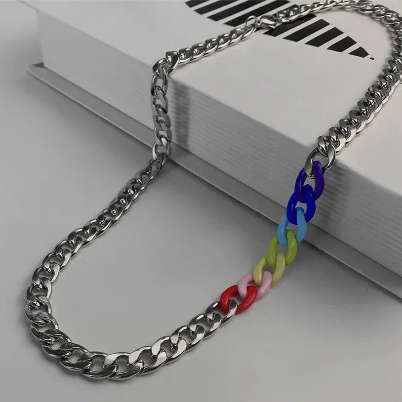 Rainbow Acrylic Link Necklace