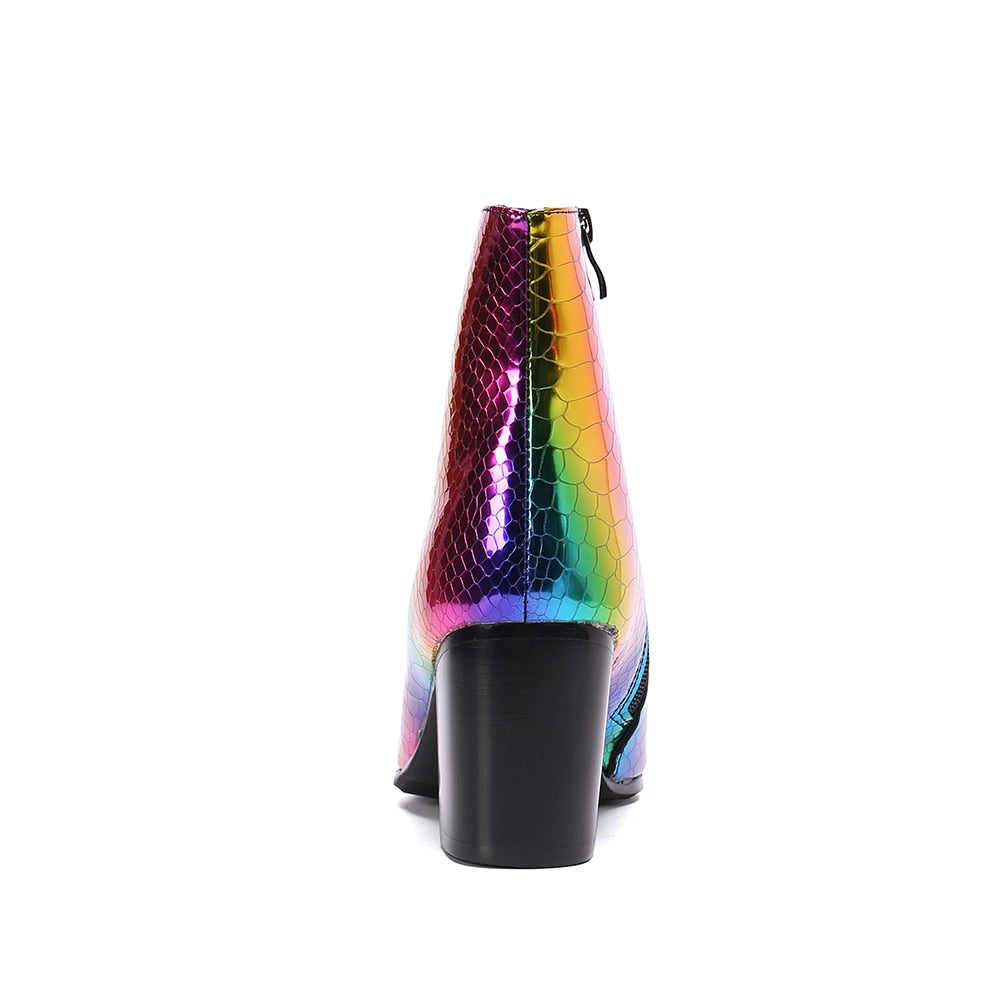 Rainbow Snakeskin Party Boots
