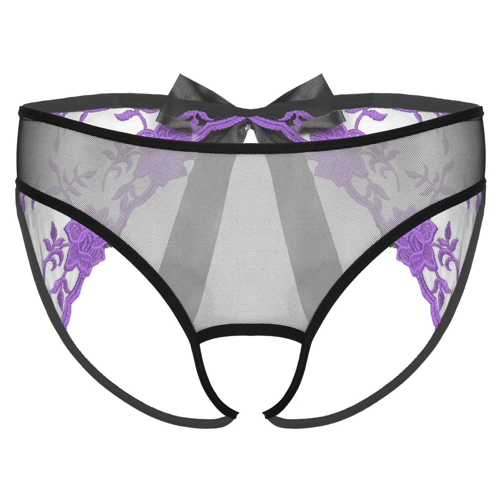 Open Crotch Embroidered Mens Lace Briefs