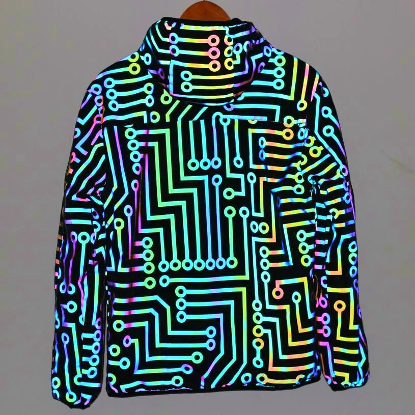 Fluorescent Circuit Reflective Festival Hoodie Jacket + Pants
