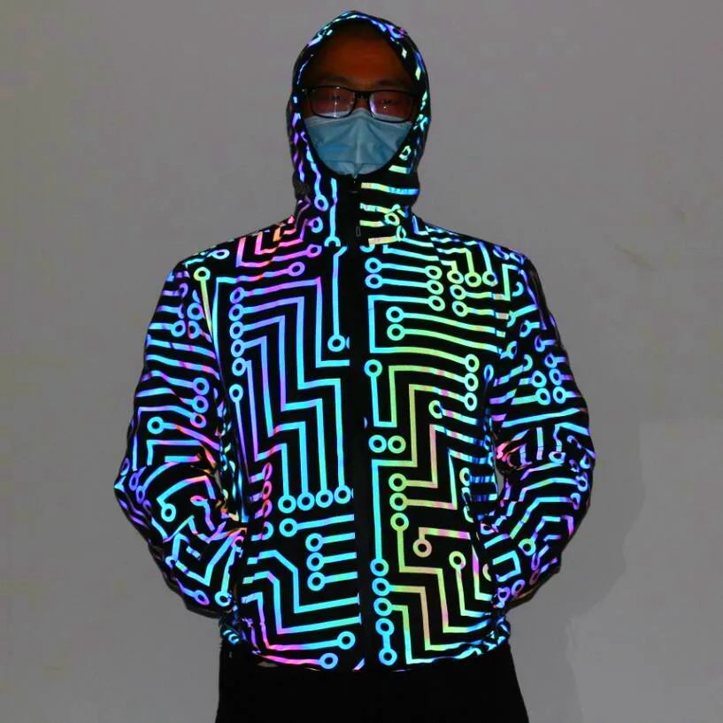 Fluorescent Circuit Reflective Festival Hoodie Jacket + Pants