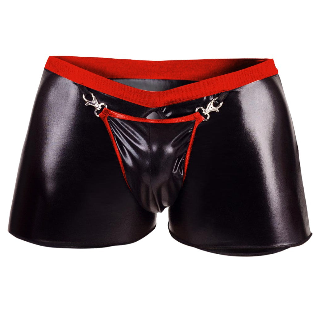 Open Crotch PU Leather Boxer Shorts