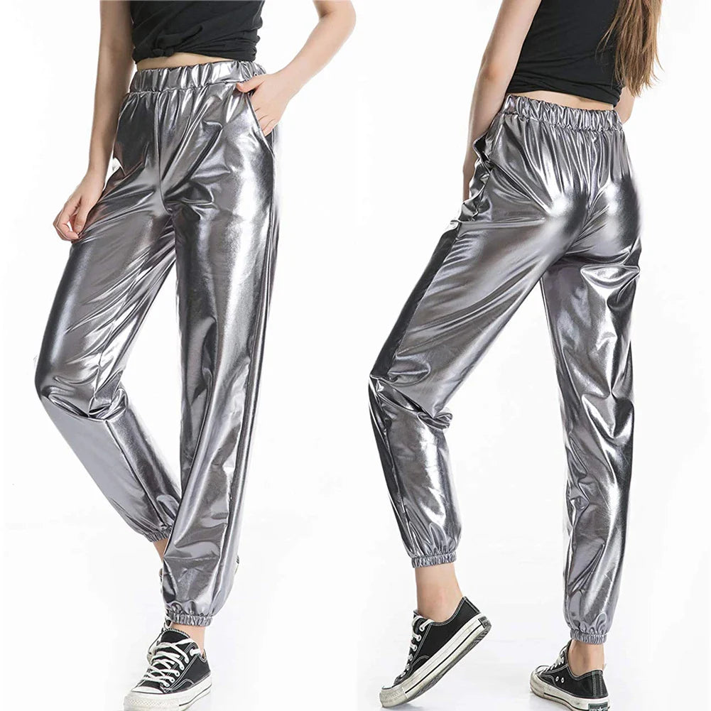 Glitzy High-Waist Holo Pants