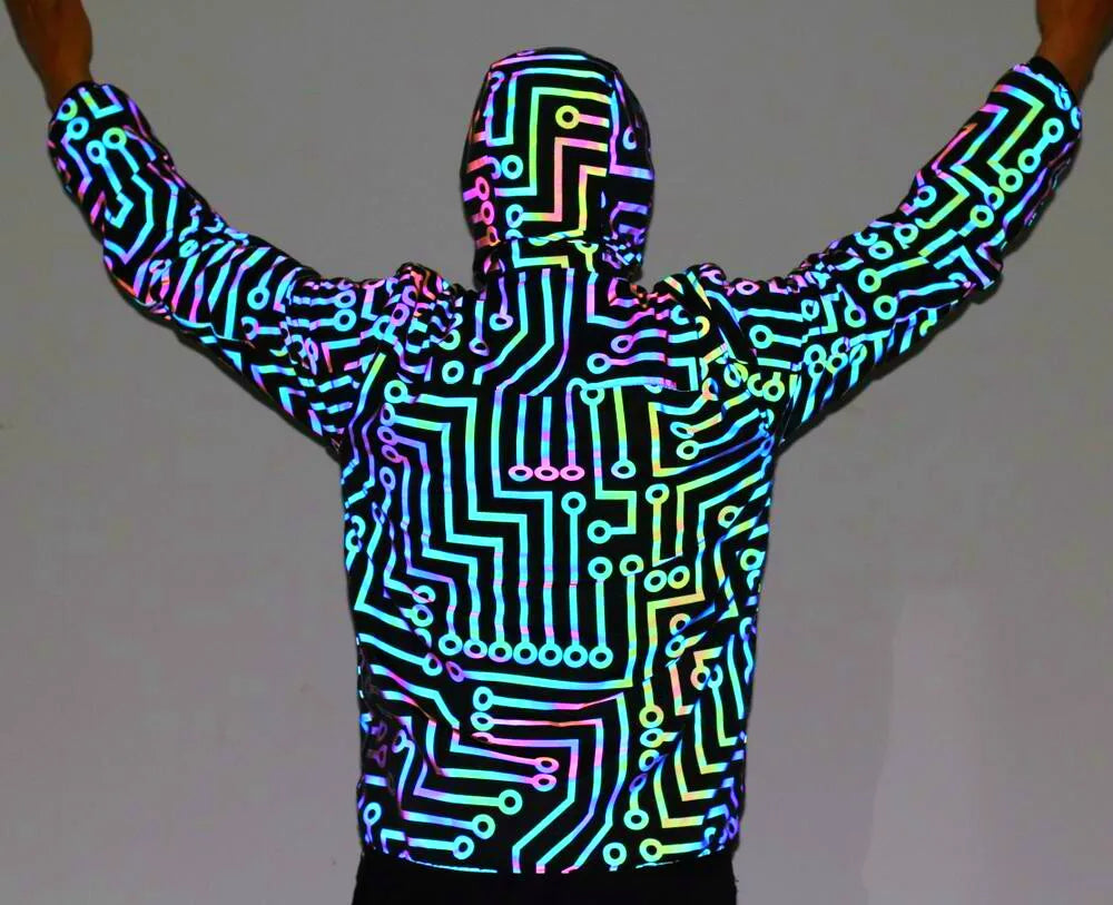 Fluorescent Circuit Reflective Festival Hoodie Jacket + Pants