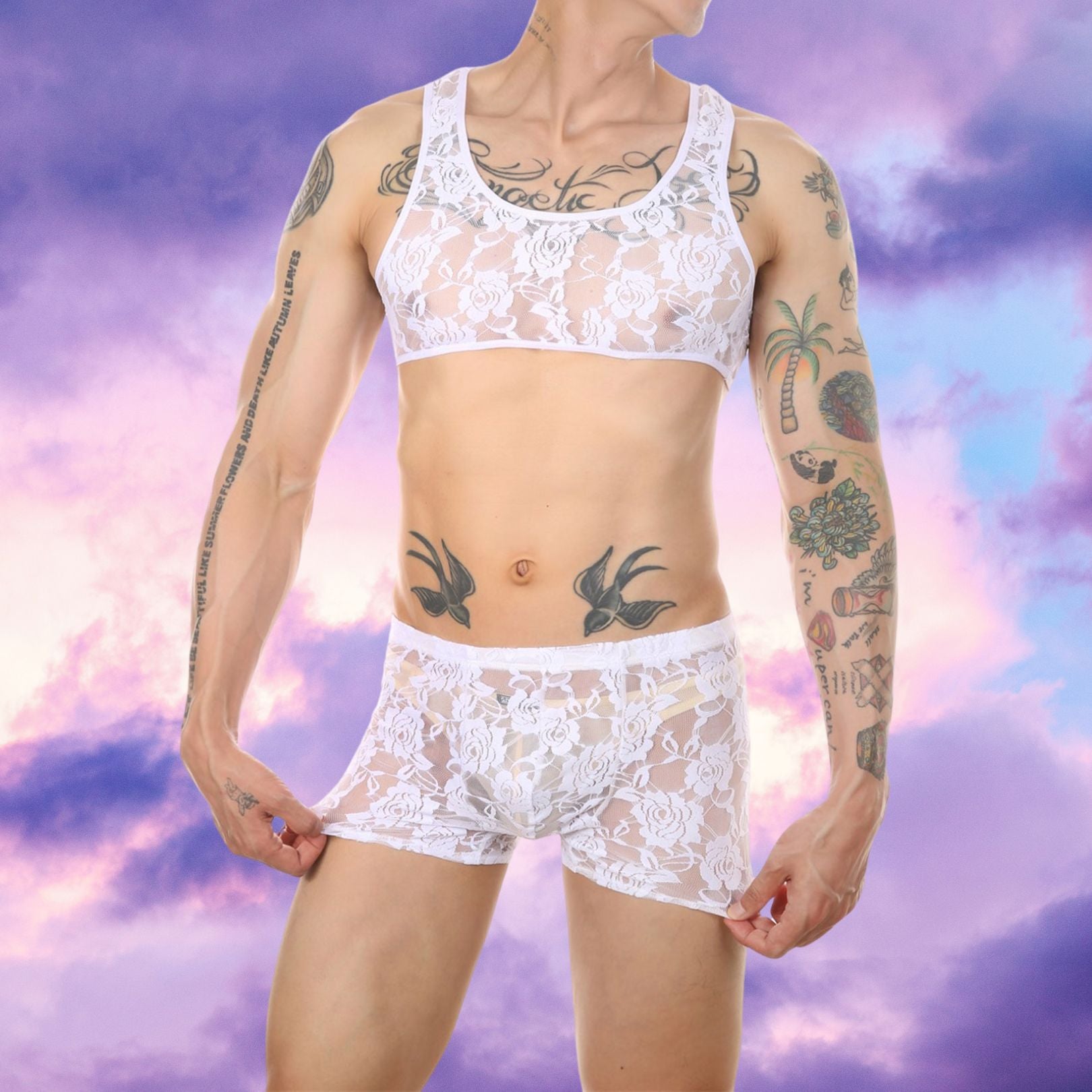 Lace Crop Top + Boxers Set