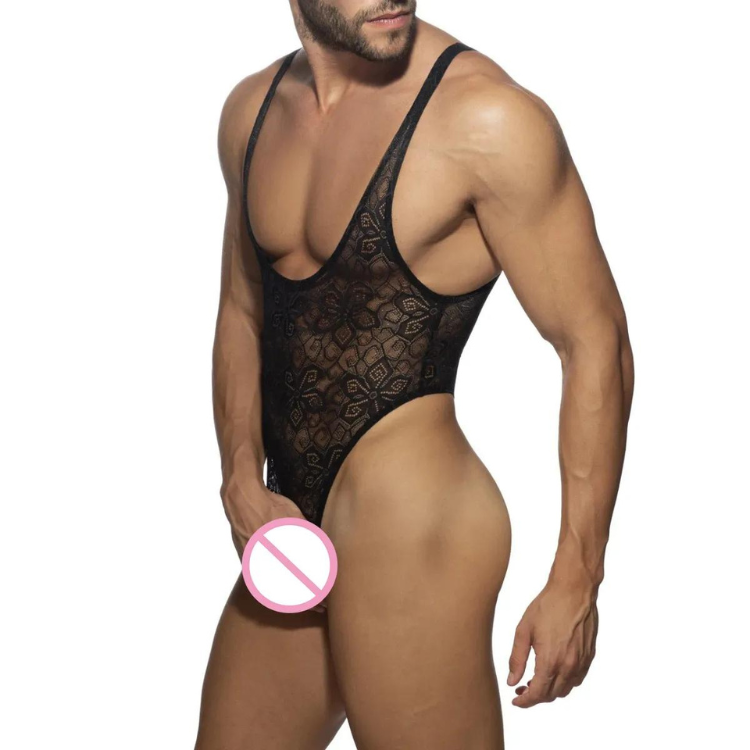 Lace T-string High Slit Bodysuit