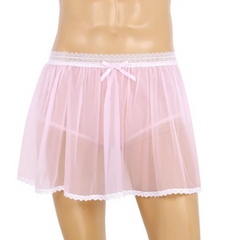 Male Pink Skirted Sissy Lace Briefs