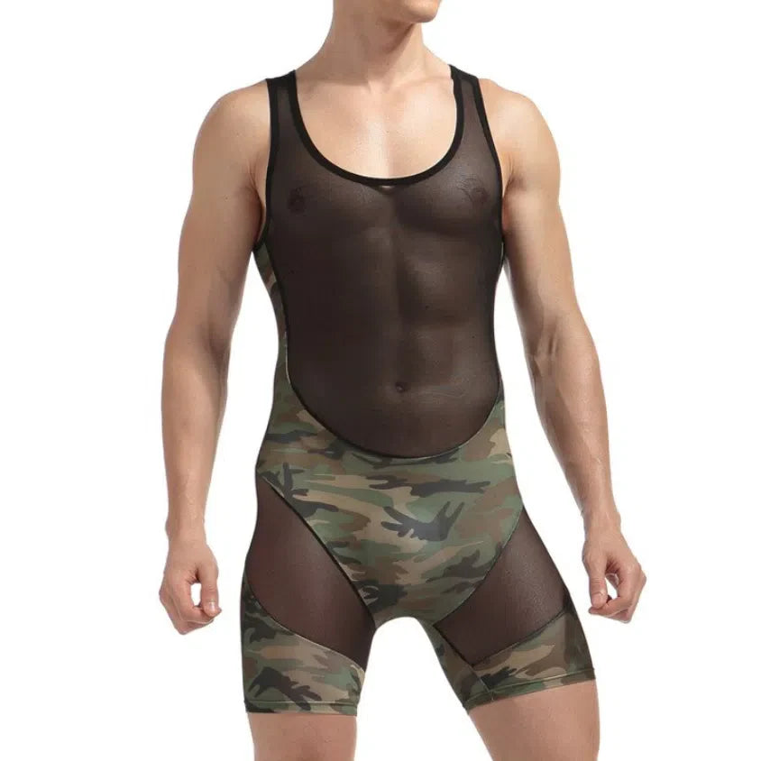 Men's Camouflage Army Mesh Bodysuit