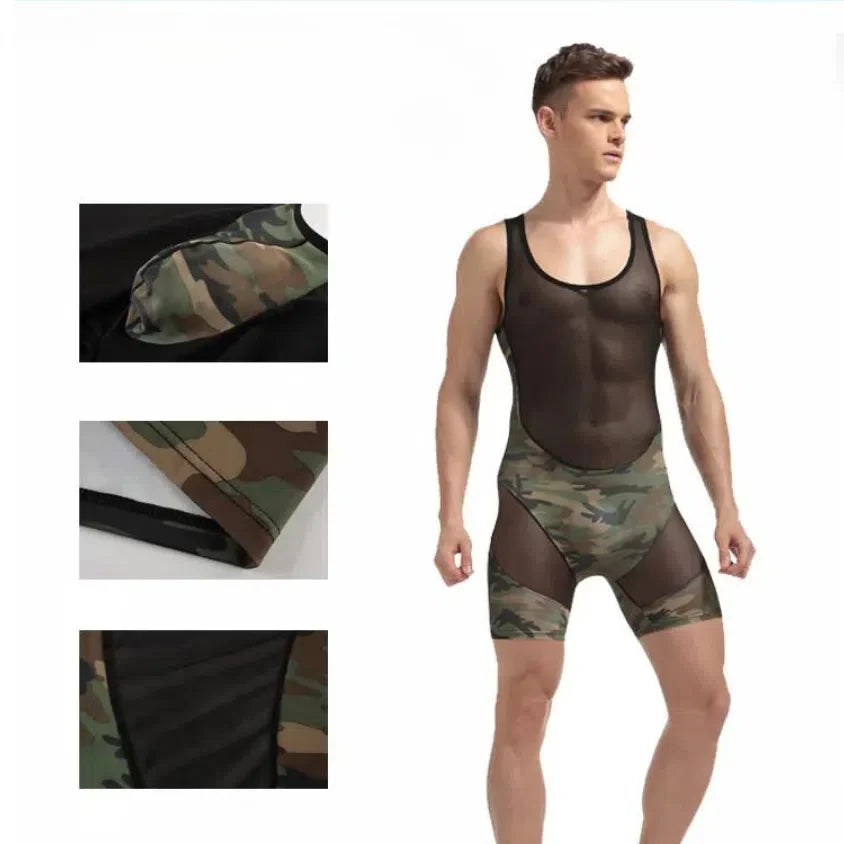 Men's Camouflage Army Mesh Bodysuit