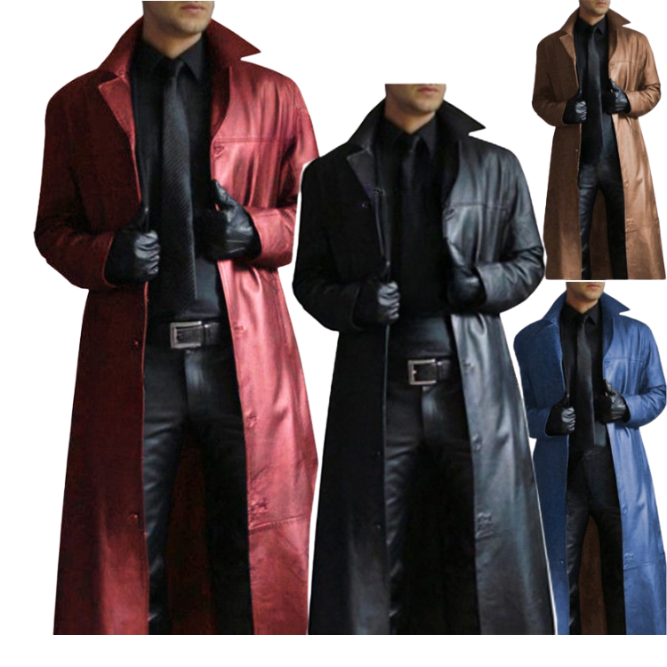 Men's Long PU Leather Overcoat
