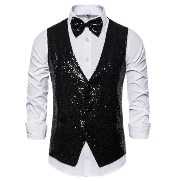 Men's Sequin Deep V-Neck Button Basics Vest