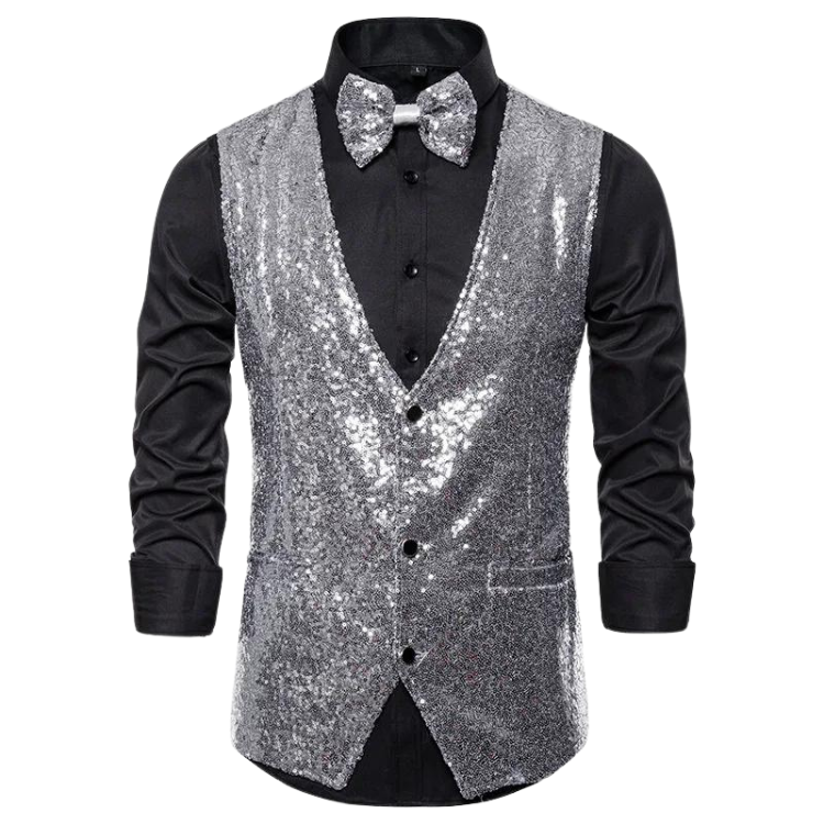 Men's Sequin Deep V-Neck Button Basics Vest