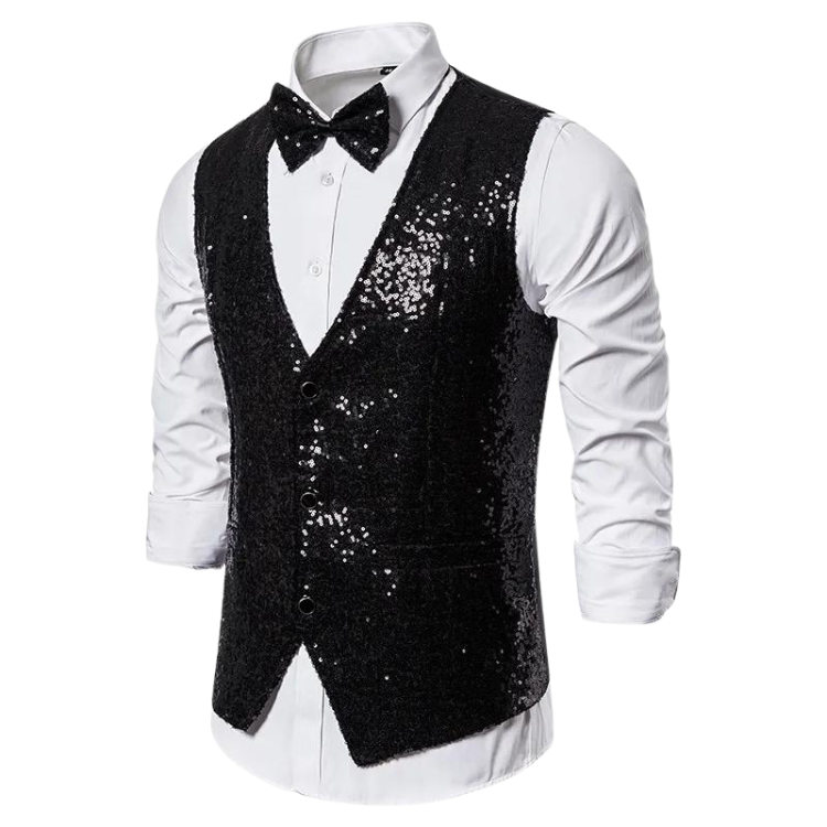 Men's Sequin Deep V-Neck Button Basics Vest