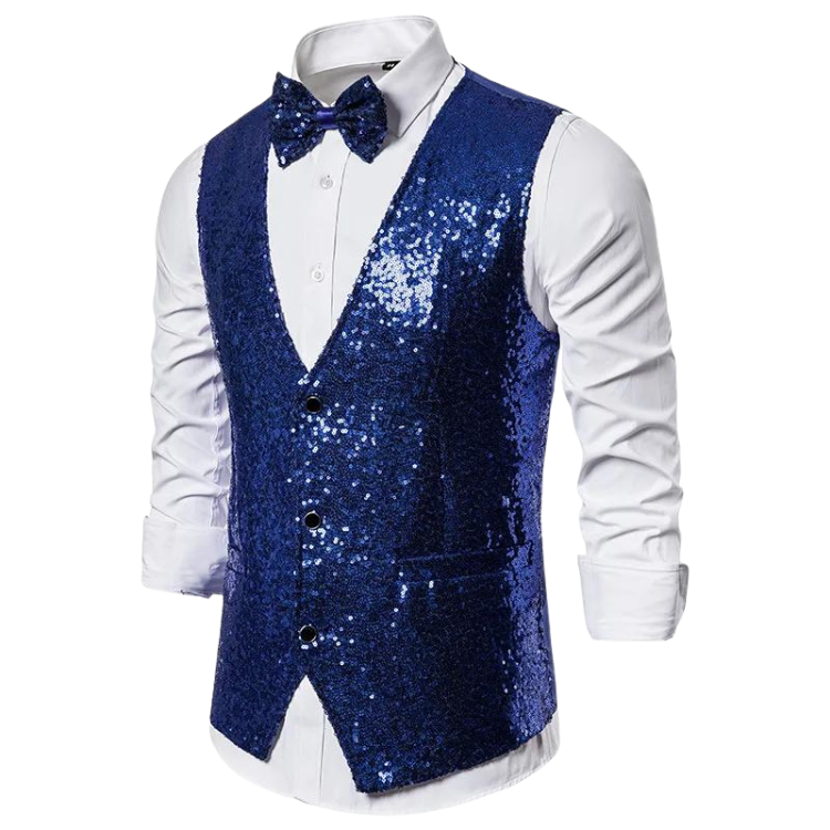 Men's Sequin Deep V-Neck Button Basics Vest