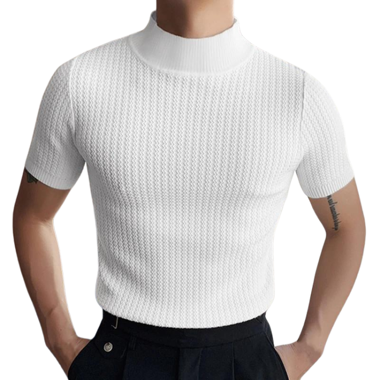 Mens Half-Collar Solid Short Sleeve T-shirt