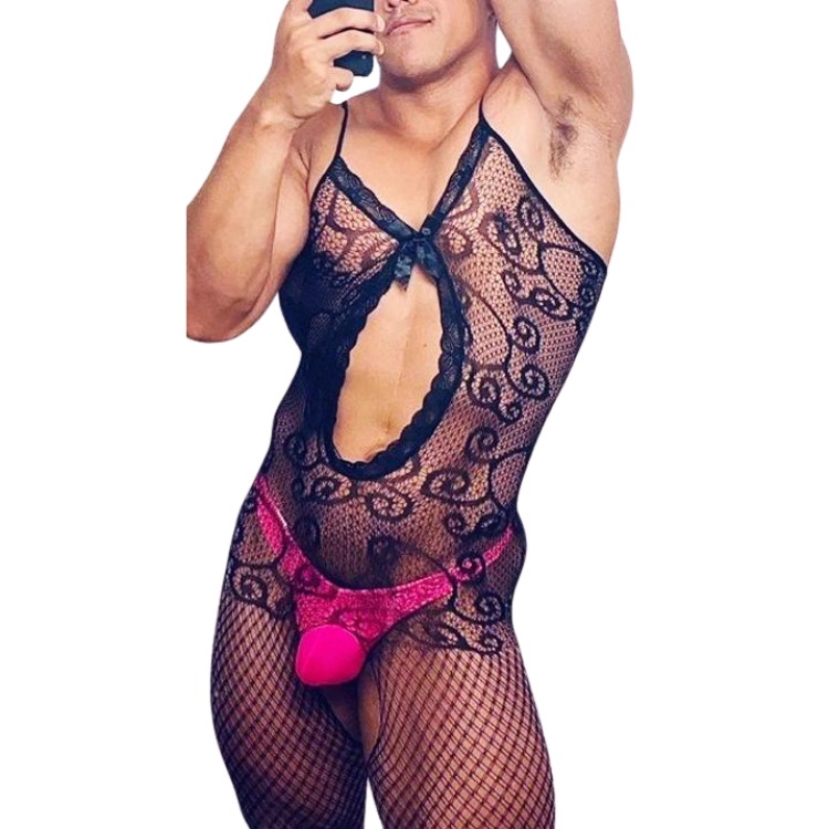 Mesh Charm Suspender One Piece Stockings