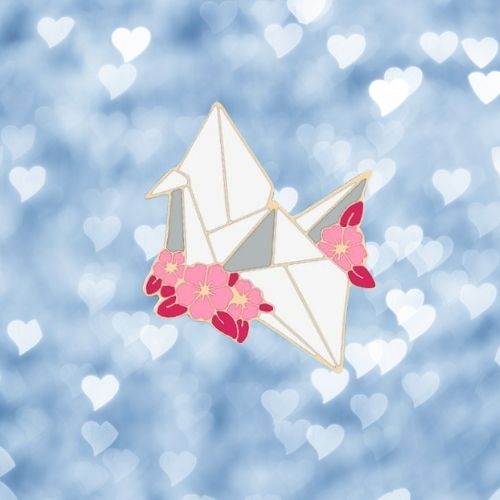 Floral Paper Crane Enamel Pin