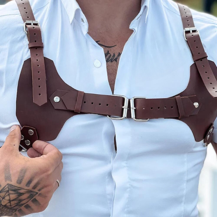 PU Leather Light Brown Chest Harness