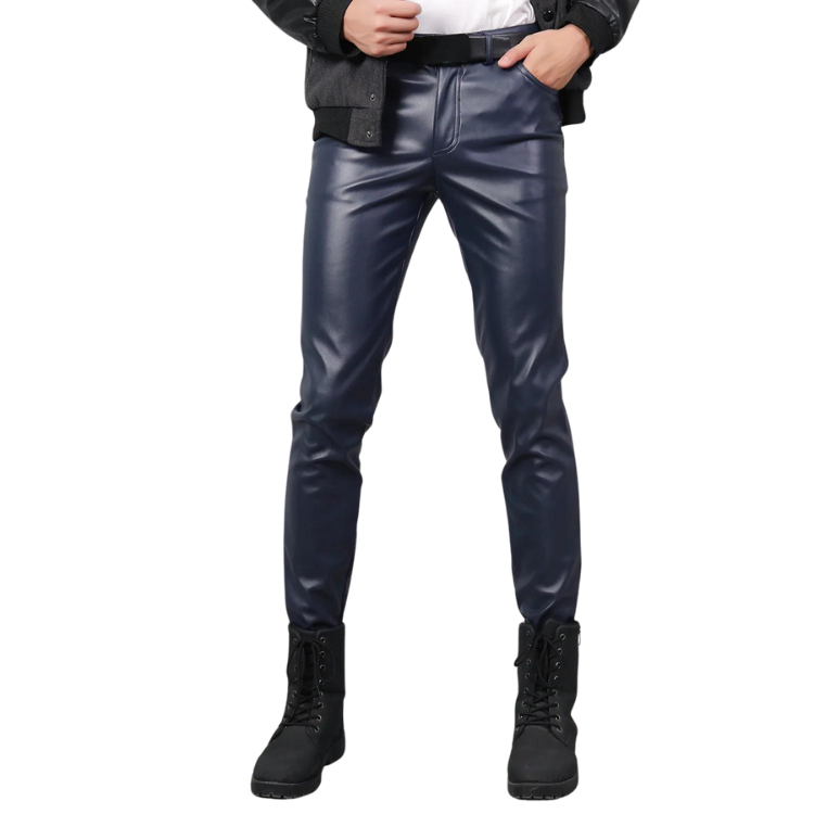 PU Leather Middle Waist Casual Skinny Pants