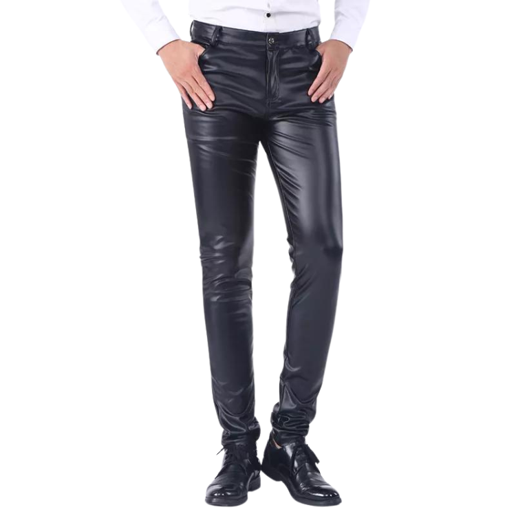 PU Leather Middle Waist Casual Skinny Pants