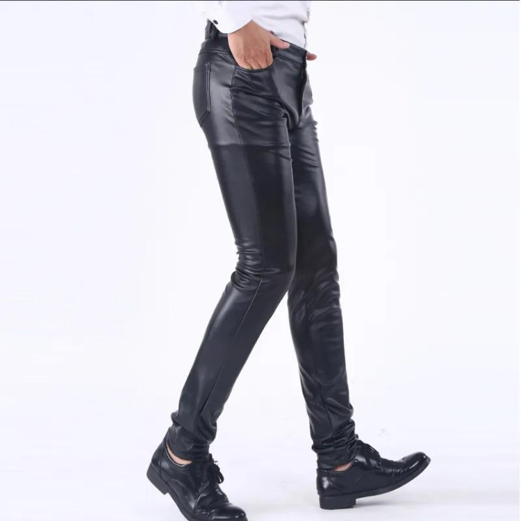 PU Leather Middle Waist Casual Skinny Pants