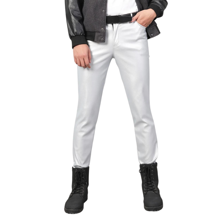 PU Leather Middle Waist Casual Skinny Pants