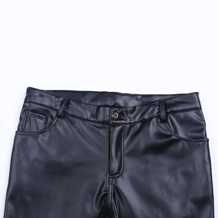 PU Leather Middle Waist Casual Skinny Pants