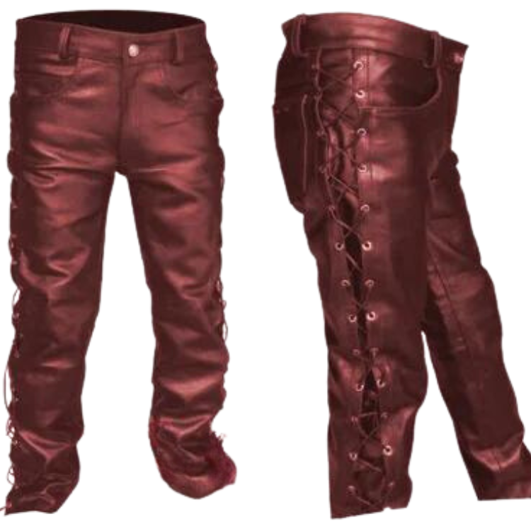 PU Leather Patch Pockets Black Straight Pants