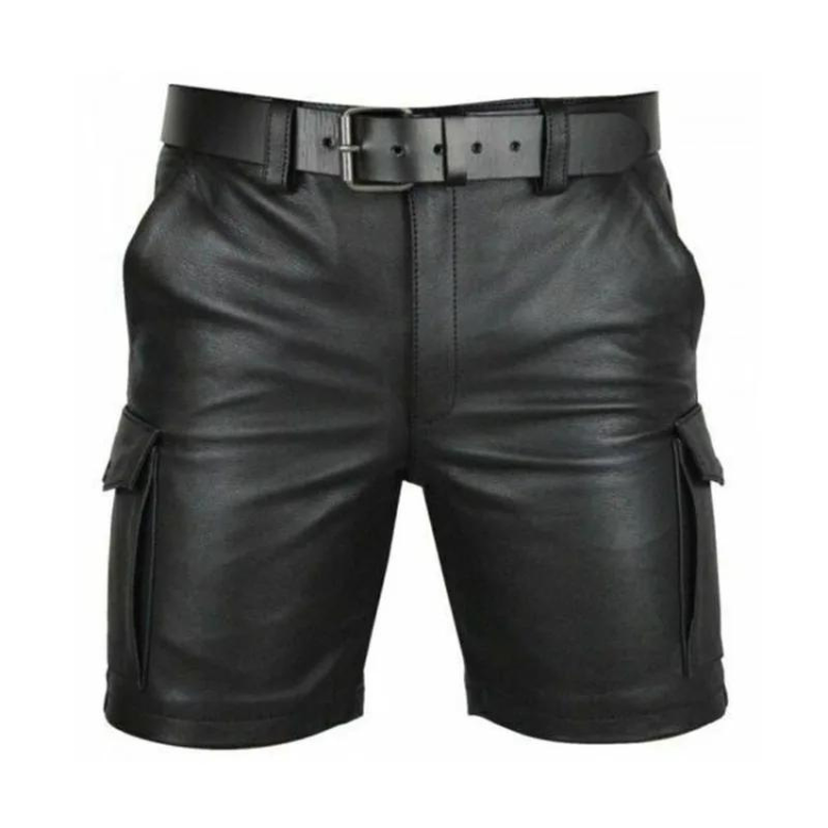 PU Leather Patch Pockets Black Straight Pants