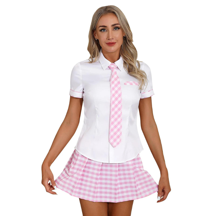 Playful Schoolgirl's Plaid Skirt Seduction Set