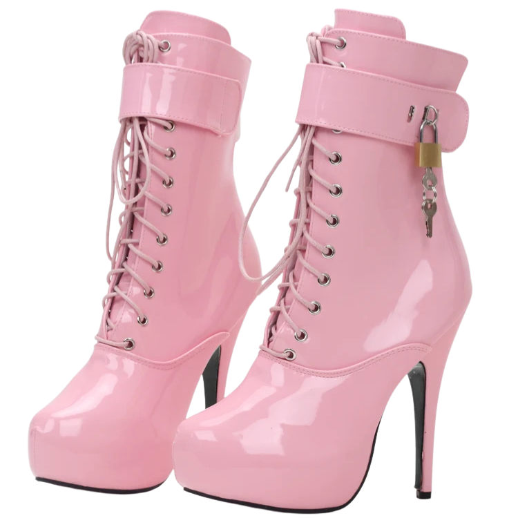 Queer-Edge Padlocked Heel Ankle Boots