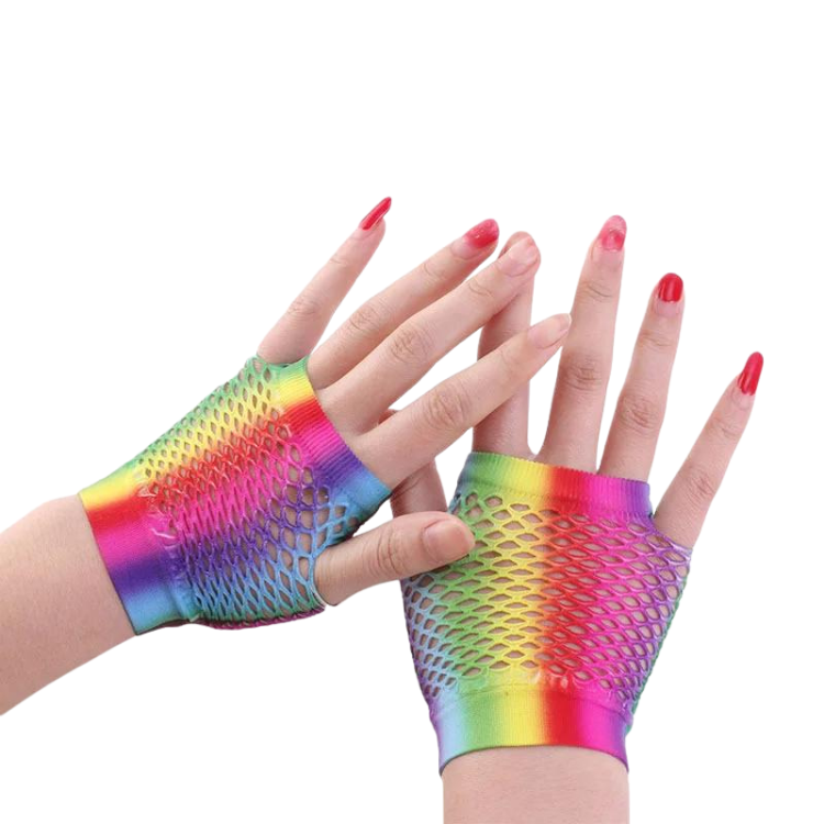 Rainbow Mesh Fishnet Gloves Party Wear
