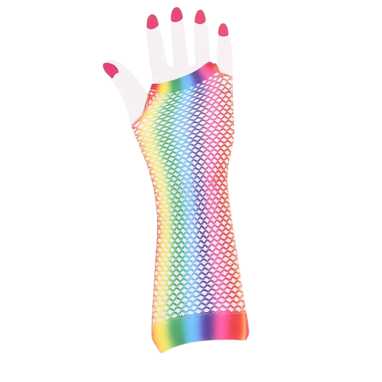 Rainbow Mesh Fishnet Gloves Party Wear