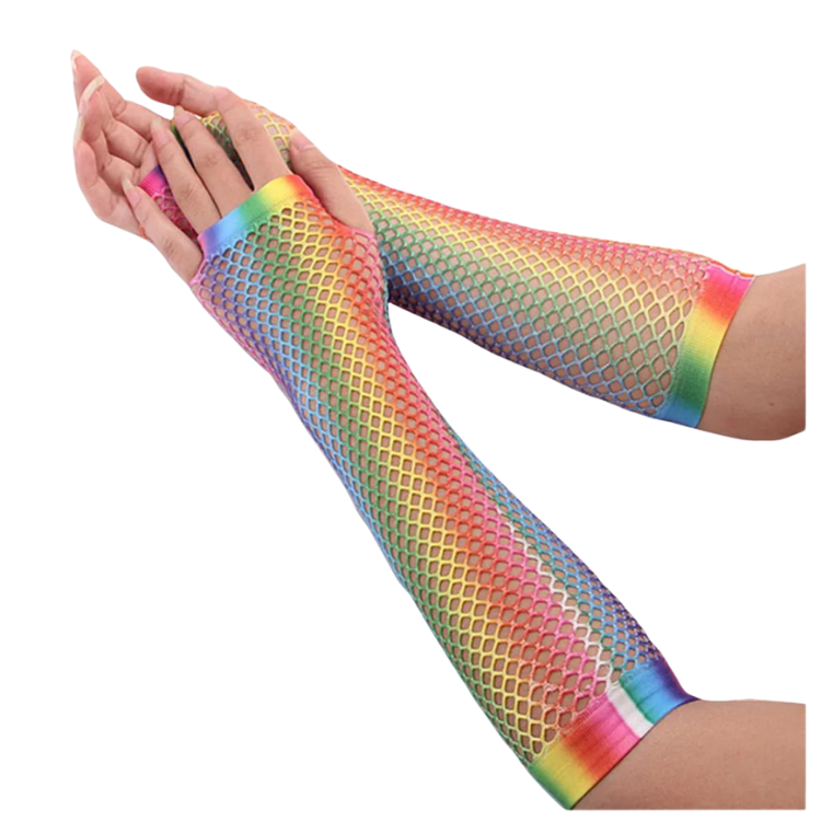 Rainbow Mesh Fishnet Gloves Party Wear