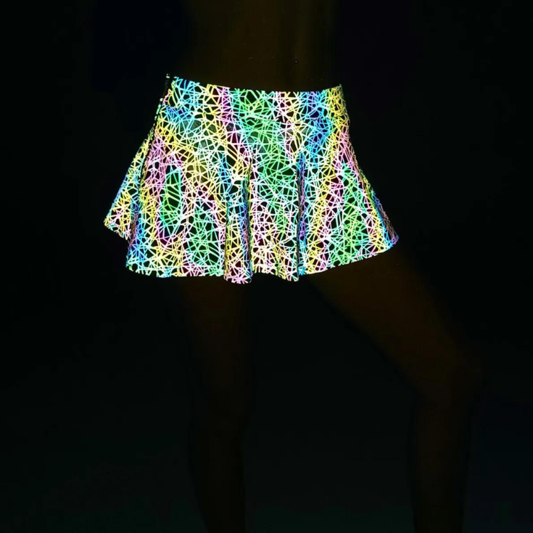 Rave Rainbow Reflective Pleated Skirt
