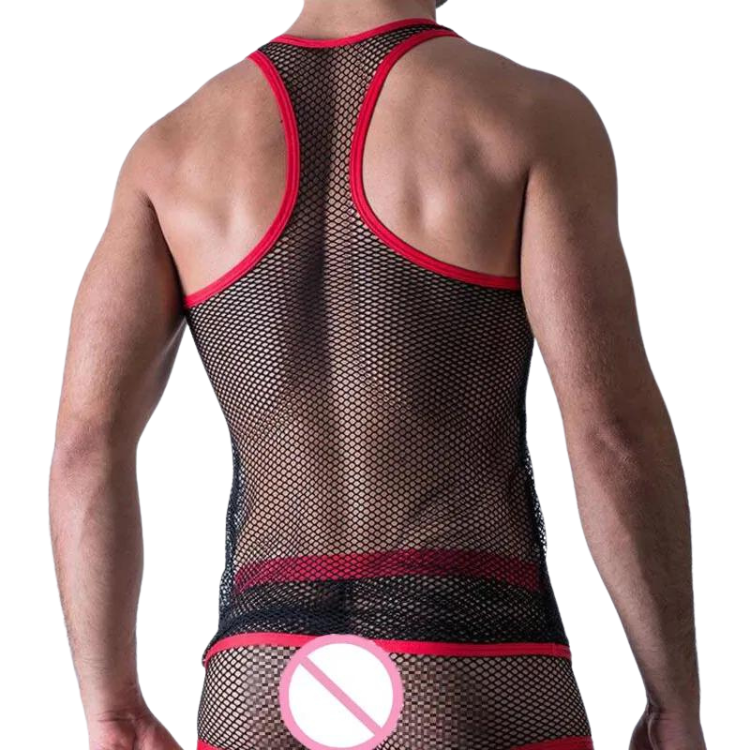Red Trim Mesh Tank Top