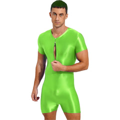 Neon Bold Glossy Zipper Men's Bodysuit