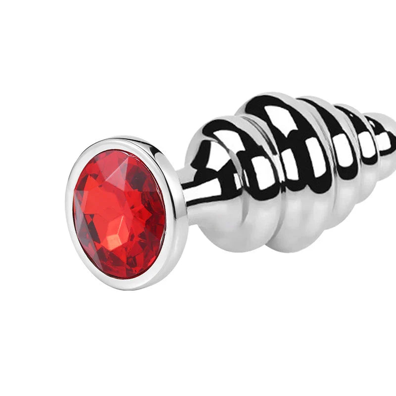 Stainless Steel Jewel Ribbed Butt Plug
