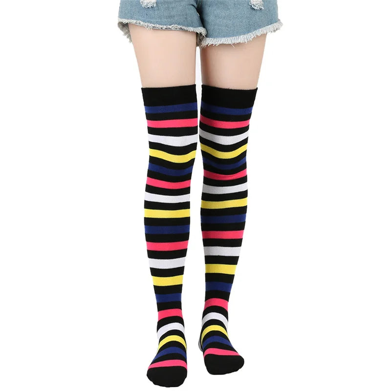 Colorful Rainbow Thigh-High Striped Socks