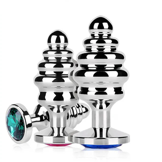 Stainless Steel Jewel Ribbed Butt Plug