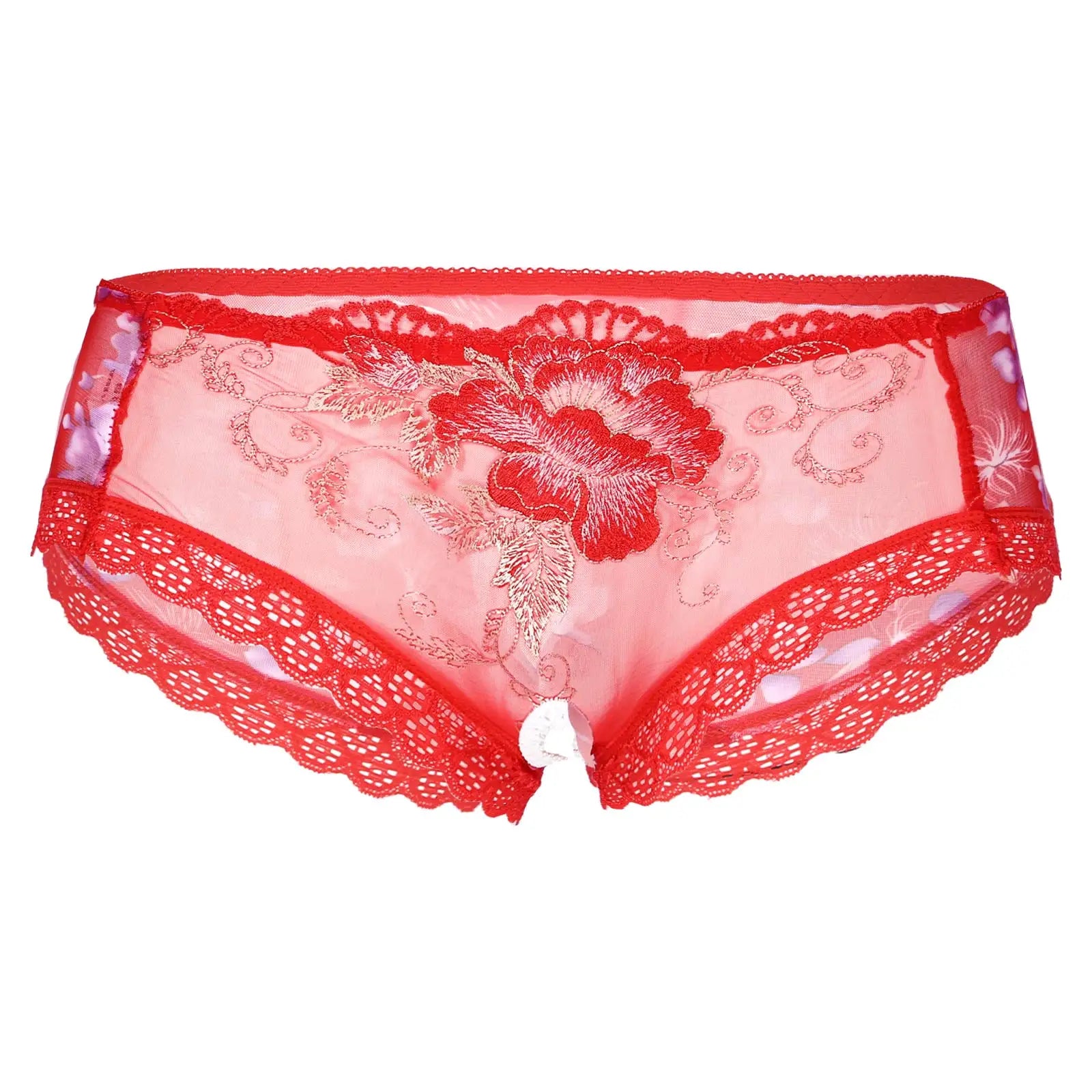 Men's Low Rise Flower Lace Mesh Boxer Briefs
