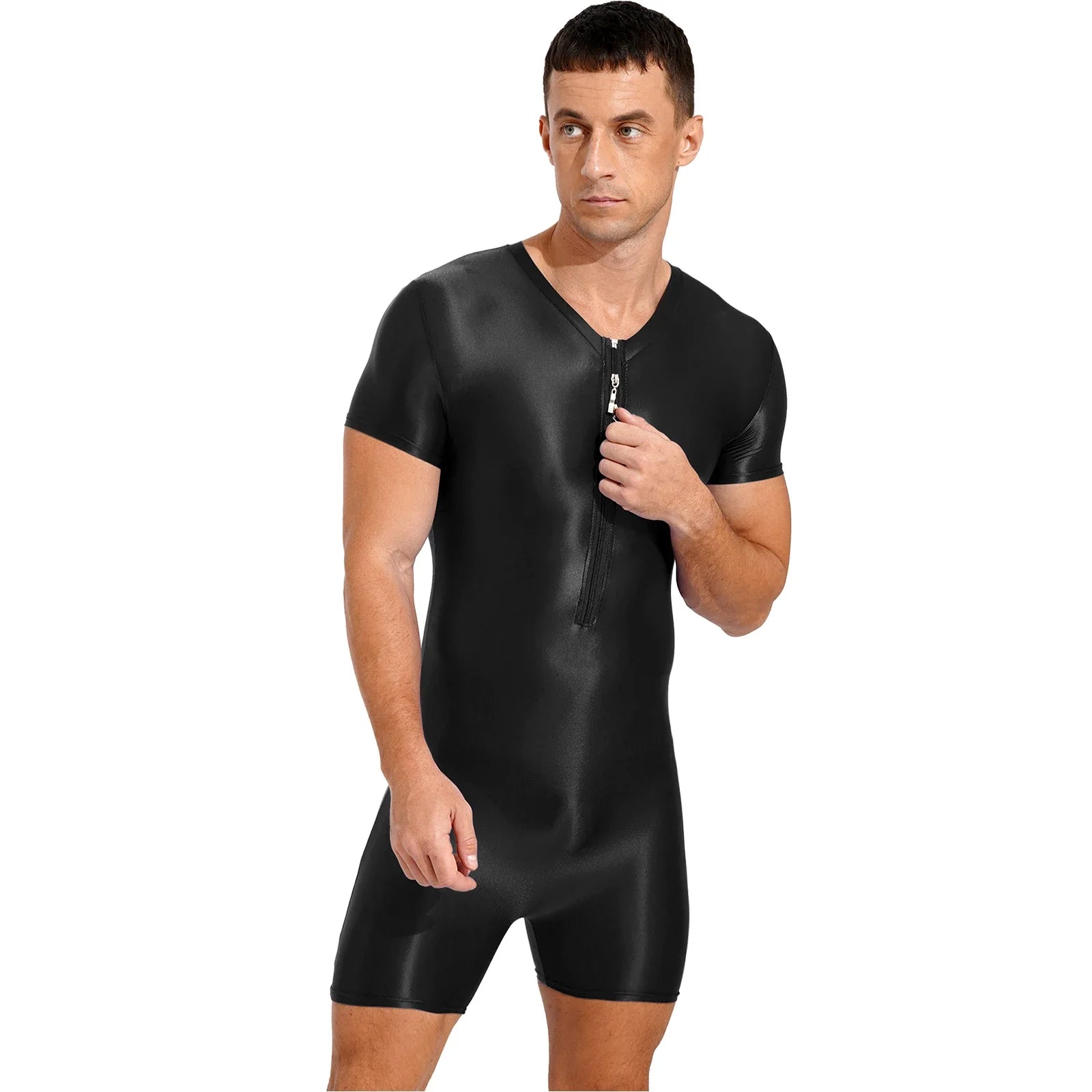 Neon Bold Glossy Zipper Men's Bodysuit