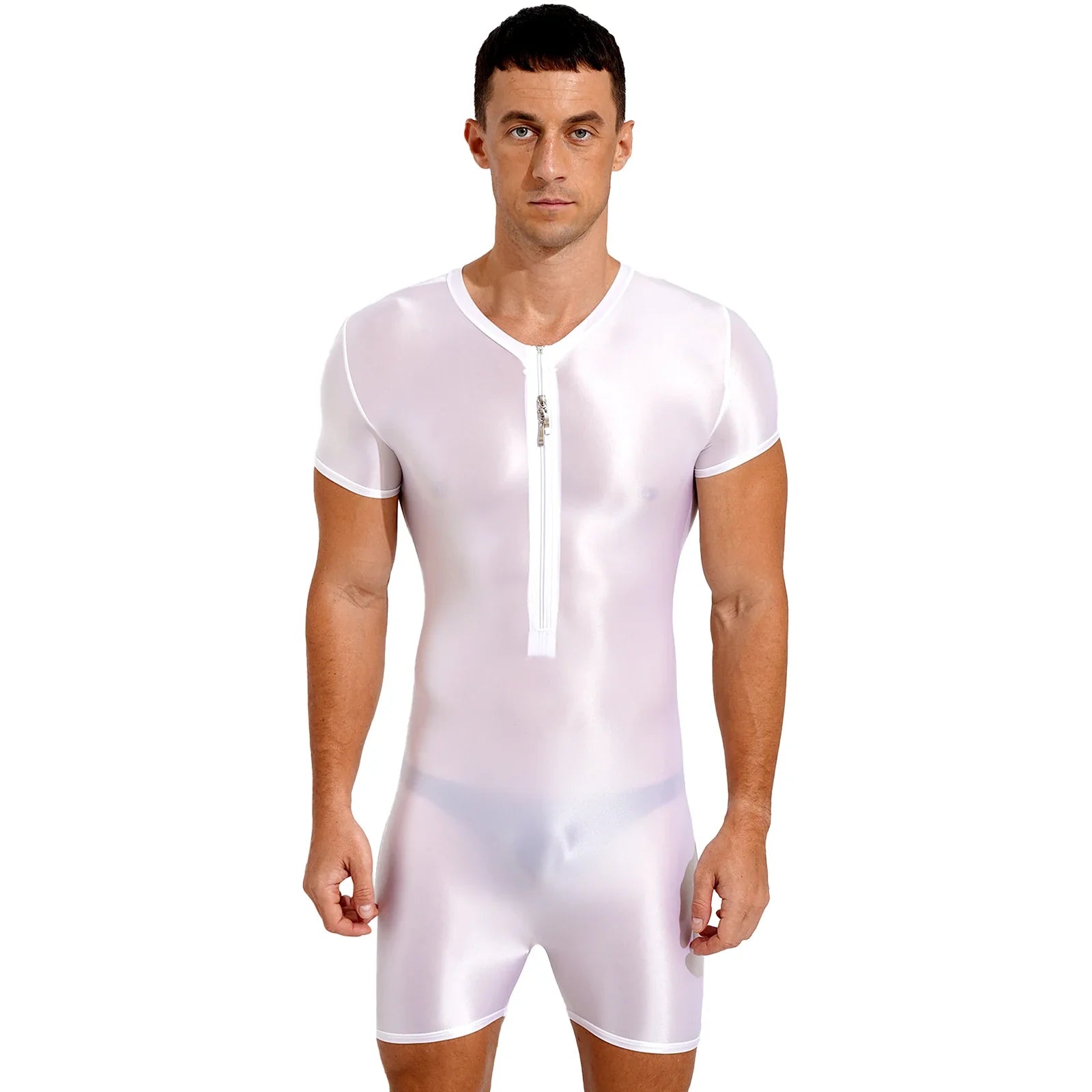 Neon Bold Glossy Zipper Men's Bodysuit