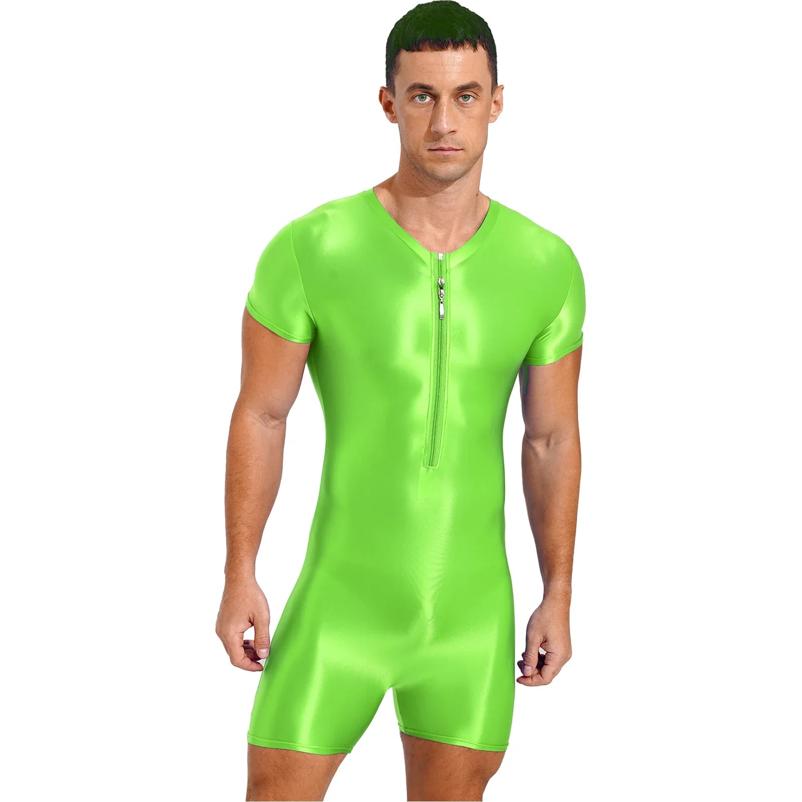 Neon Bold Glossy Zipper Men's Bodysuit