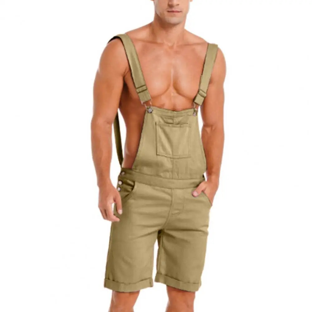 Leisurely All-in-One: Men's Solid Color Dungarees