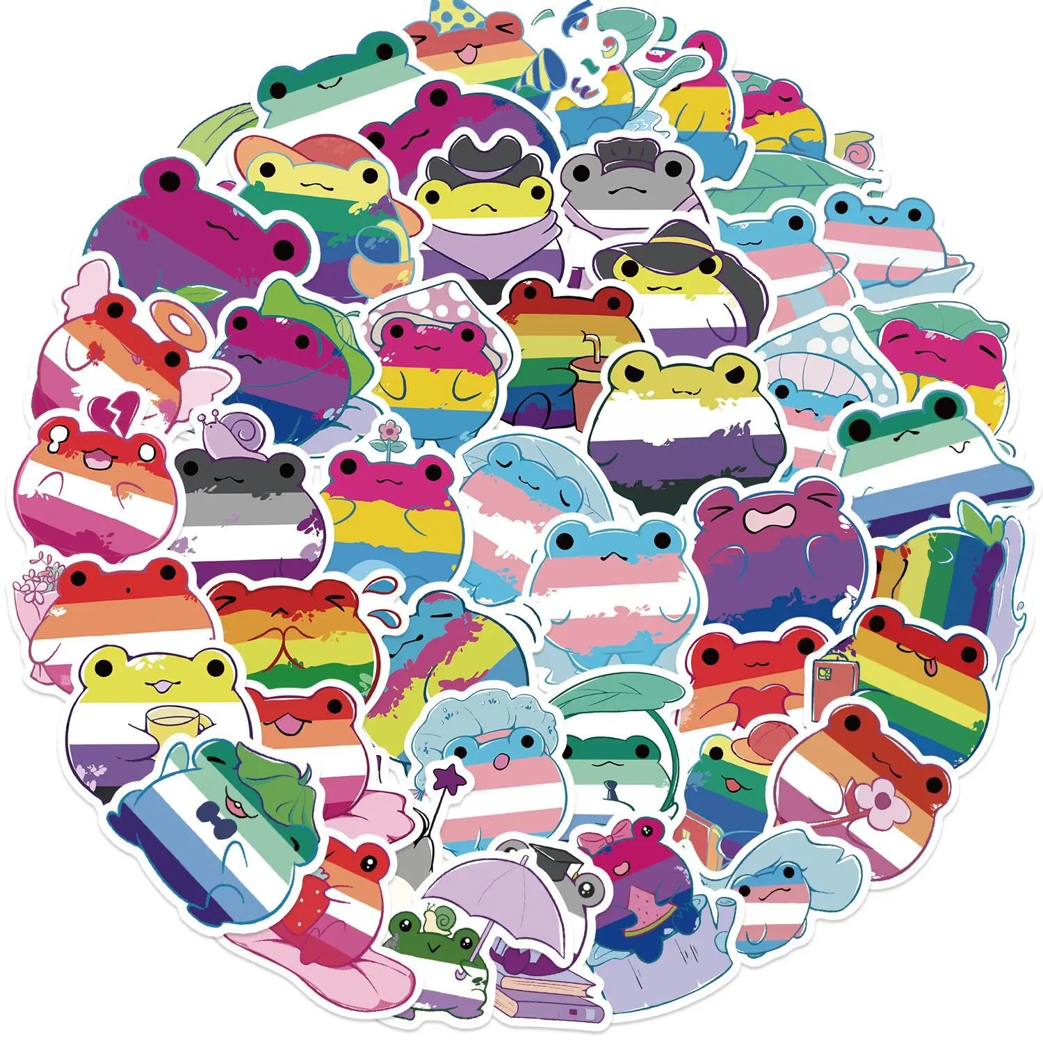 Lucky Dip Collection Of 100 Random Rainbow Frog Pride Stickers!