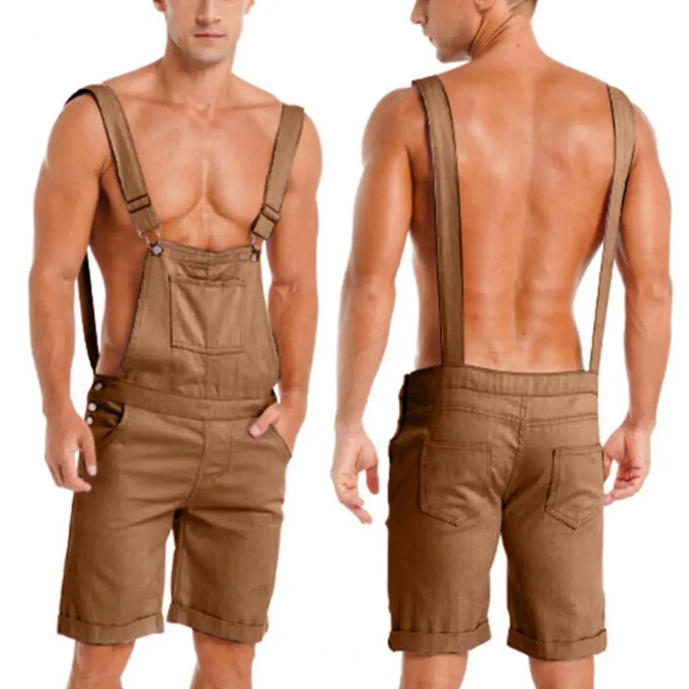 Leisurely All-in-One: Men's Solid Color Dungarees