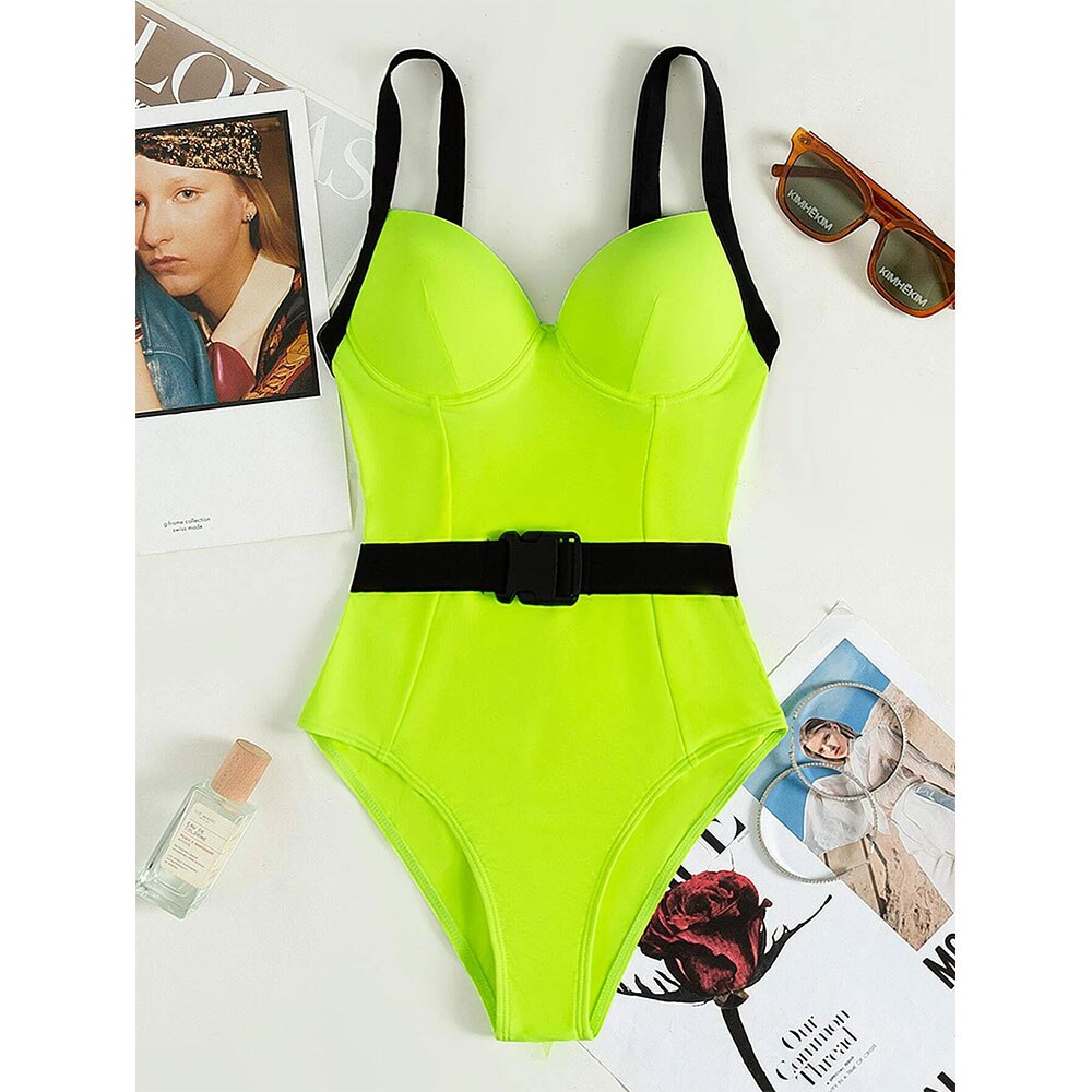Neon Belted One Piece Swimsuit