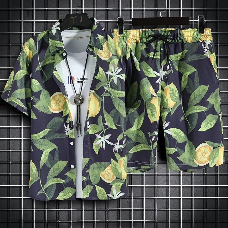 Hawaiian Floral Short Sleeve Shirt + Shorts (2 Piece Outfit)